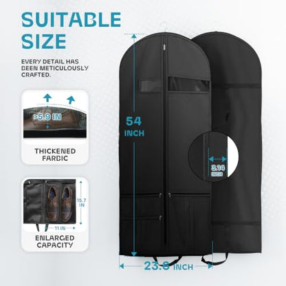 Lazebox 54" Travel Garment Bag with Accessories Zipper Pocket, Heavy Duty Suit Bag for Suits, Tuxedos, Dresses, Coats, Black, 1 pack - size: 54inch-1 pack-Black