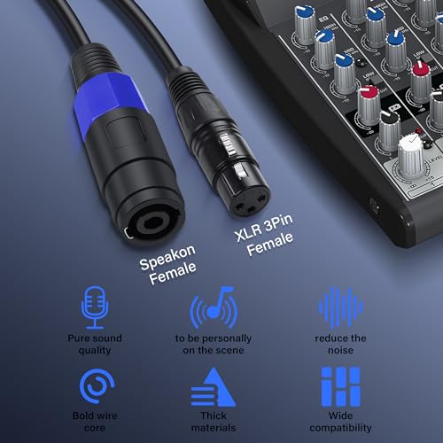 SinLoon Speakon to XLR 22AWG 3Pin Female Audio Extension Cable with Twist Lock for Amplifier Pro DJ PA Stage (0.5M/1.6FT) - style: 0.5M/1.6FT Speakon Female