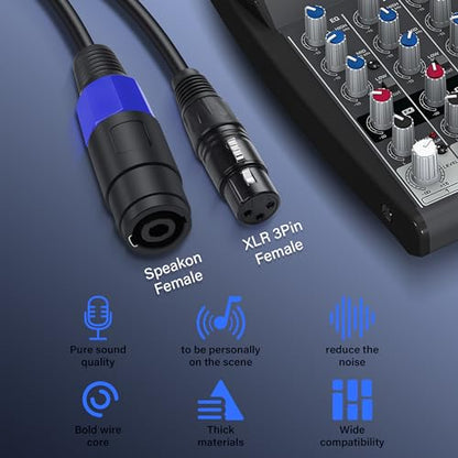 SinLoon Speakon to XLR 22AWG 3Pin Female Audio Extension Cable with Twist Lock for Amplifier Pro DJ PA Stage (0.5M/1.6FT) - style: 0.5M/1.6FT Speakon Female