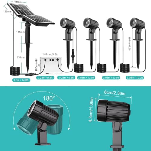 CLY 4 in 1 Solar Landscape Spotlights Outdoor 2700-6500K Dusk to Dawn - color: Warm White/Natural White/Cold White, size: 4-IN-1