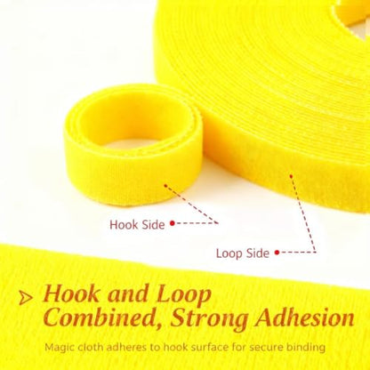Hook and Loop Tape - 32ft x 1" Self Adhesive Strips Roll, Strong Sticky Double Sided Adhesive Tape for Cable Management, Wire Ties, Garden Plants, Reusable Fastening Ties (Yellow) - color: Yellow, size: 1IN/32FT