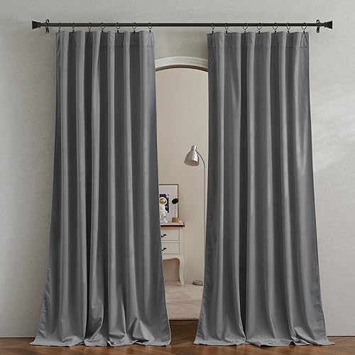 Pony Dance Dim Gray Velvet Blackout Curtains - Rod Pocket Back Tab Thick Plush Heavy Thermal Insulated Drapes for Living Room/Bedroom, 52Wx 84L, 2 Panels - color: Dim Gray, size: 52"W x 84"L (Pack of 2)