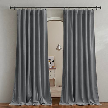 Pony Dance Dim Gray Velvet Blackout Curtains - Rod Pocket Back Tab Thick Plush Heavy Thermal Insulated Drapes for Living Room/Bedroom, 52Wx 84L, 2 Panels - color: Dim Gray, size: 52"W x 84"L (Pack of 2)