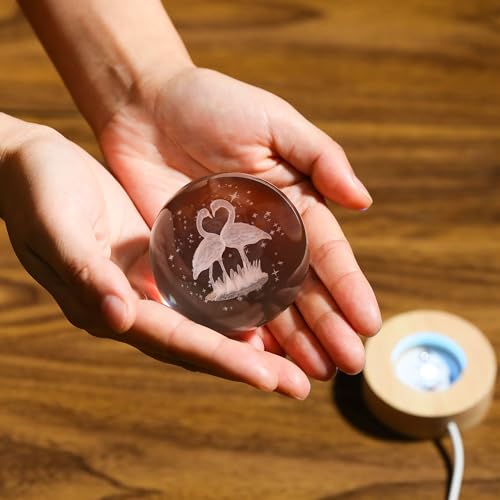 3D Flamingo Gifts for Women - Crystal Ball 60mm Flamingo Figurine Decor Glass Animals Stuff for Room Birthday Keepsake Paperweight - style: Flamingo