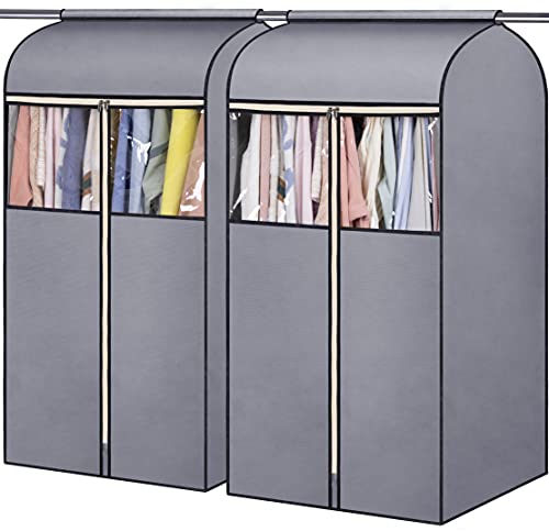 SLEEPING LAMB 43'' Garment Bags for Closet Storage with Zippers Completely Closed Wardrobe for Hanging Clothes Suits Coats Cover, 2 Packs, Grey(Hanging Rod Not Included) - size: 43 inches