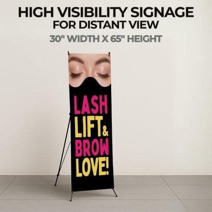 DreamController Lashes & Brows X-Stand Banner by DC | 30"x65" Tripod Display | Lash Lift Brow Love Vertical Banner for Trade Shows & Events | Made in USA | (Stand Not Included) - color: Lash Lift Brow Love, size: X Banner - 30x65"