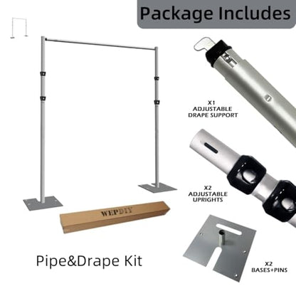 Portable Pipe and Drape Heavy Duty Backdrop Stand, ADJ Metal Frame and Heavy Metal Base for Wedding, Birthday Party, Photography Backdrop (Tall(4-10FT) & CrossPipe-10FT) - size: 1*Tall(4-10FT) & 1*CrossPipe-10FT