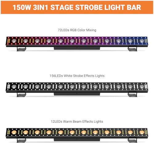 Battery Powered 150W 240LED Stage Wash Light Bar for DJ Party | 2.4G Wireless DMX512 & Remote Control, RGB Strip White Strobe & Warm Beam Effects, For Wedding, Live Music Venues, Club Event