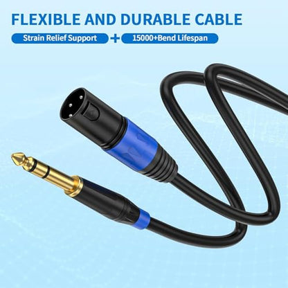 2 Pack XLR Male to 1/4 6.35mm TRS Mono Jack Microphone Cable for Dynmic Microphone, 1.6 Foot, Black, Balanced 3 Pin XLR Male to Quarter inch TRS Plug Mic Cord, Plated Conductors - size: 1.6 FT, 2Pack, style: XLR Male to 6.35mm