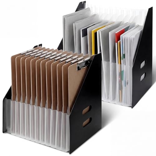 AmazingSpark 2 Pcs Clipboard Holder 13 Slots Accordion Expanding Clipboard Stand Vertical Clipboards Storage Holder Desk File Paper Magazine Desk Accessory Organizer for Home and Office