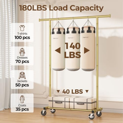 HYSEYY Clothes Rack, Clothing Rack for Hanging Clothes, Rolling Garment Rack Sturdy Coat Rack Portable Wardrobe Rack Metal Closet Rack for Bedroom Laundry Living Room, Warm Gold - color: Warm Gold