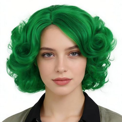 Green Wigs Women Short Curly Retro Style Halloween Costume Lolita Cosplay - color: Green