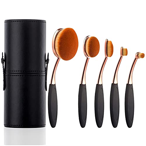Yoseng Oval Foundation Brush 5 Pcs Toothbrush Makeup brushes Fast Flawless Application Liquid Cream Powder Foundation With Makeup Brush Case - style: Style C