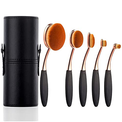 Yoseng Oval Foundation Brush 5 Pcs Toothbrush Makeup brushes Fast Flawless Application Liquid Cream Powder Foundation With Makeup Brush Case - style: Style C