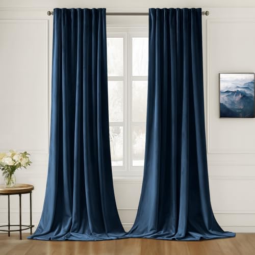MIULEE Navy Blue Velvet Pinch Pleat Blackout Curtains W52 X L84 Inches - color: Navy Blue, size: 52"W x 84"L (Pack of 2)