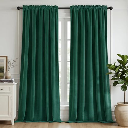 CUCRAF Dark Green Velvet 100% Blackout Curtains 63 inches Long, Thermal Insulated, Noise Reducing Rod Pocket Luxury Drapes for Bedroom Living Room(52x63 inches, 2 Panels) - color: Dark Green, size: 52"W x 63"L (Pack of 2)