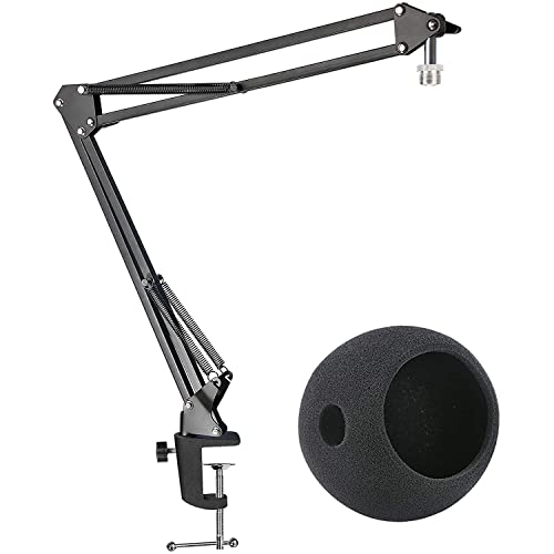 Mic Stand with Foam Windscreen For Blue Snowball, Suspension Boom Scissor Arm Stand with Pop Filter Cover for Microphones iCE USB Mic by SUNMON - color: Mic Stand and Pop Filter