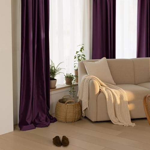 NICETOWN Dark Purple Heavy Velvet Pleat Curtains 84 inch Long 2 Panels - color: Dark Purple, size: 52"W x 84"L (Pack of 2)