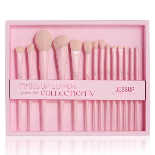 Jessup Pink Makeup Brushes Set 14Pcs Make up Brushes Premium Vegan Foundation Concealer Blush Eyeshadow Eyeliner Powder Highlighter Blending Face Brush Set with Gift Box, T495-G - color: Pink-14pcs Gift, size: Full Brush Set