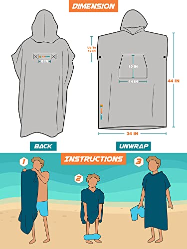 SUN CUBE Surf Poncho Changing Robe with Hood, Wetsuit Changing Hooded Towel | Thick Quick Dry Microfiber, Wetsuit Changing Towel, Surfing Beach Swim Outdoor Sports Cover Up, Adult Wearable Poncho - color: Orange Stripe