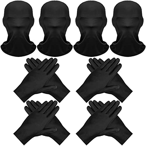 Coume 8 Pcs Halloween Faceless Mask and Gloves Full Face Mask Spandex Gloves Head Spandex Hood Cosplay Adult Costume - color: Black
