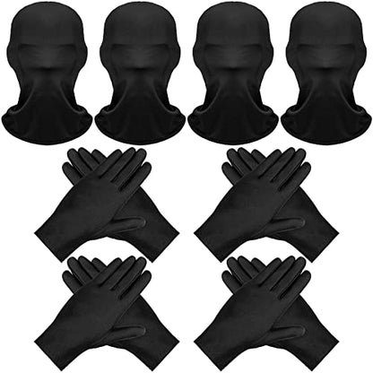 Coume 8 Pcs Halloween Faceless Mask and Gloves Full Face Mask Spandex Gloves Head Spandex Hood Cosplay Adult Costume - color: Black