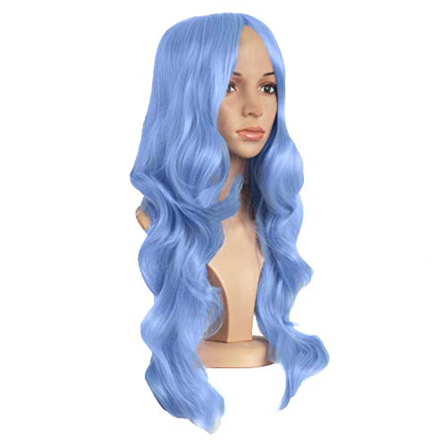 MapofBeauty 24 Inch Long Wavy Side Bangs Party Anime Cosplay Wig,Periwinkle | 60 cm Synthetic Fiber Wig, Women, Charming - color: Periwinkle Pink