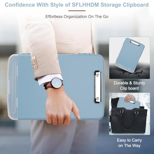 Clipboard with Storage, A4 Binder Nursing Clipboards with Pen Holder, Heavy Duty Storage Clipboards with Low Profile Clip, Clipboard Folder Side-Opening, Smooth Writing Clip Board (Haze Blue) - color: Haze Blue