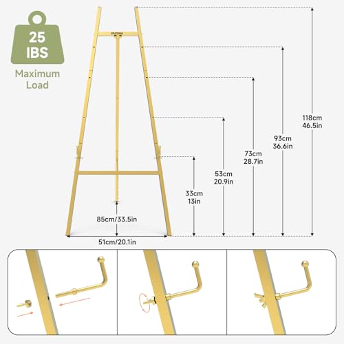 Gold Easel Stand for Sign, 47" Heavy Duty Metal Display Easel | 4-Tier Art Easel with Adjustable Chain, for Painting, Wedding Sign, Posters & Commercial Display