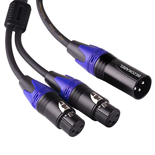 XLR Splitter, Balanced XLR Y Splitter Cable Male to 2 Female 1ft | Balanced Audio Splitter for Microphone, Oxygen-Free Copper, PVC Jacket - size: 1ft, style: Male to 2 Female XLR