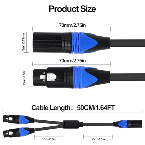 XLR Splitter Audio Y Cable Male to Dual Female Adapter 0.5M | XLR Balanced Microphone Audio Splitter Cord for Mixer Amplifier Camera - style: 1 male to 2 female