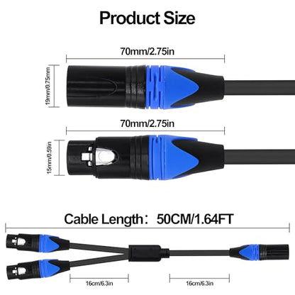 XLR Splitter Audio Y Cable Male to Dual Female Adapter 0.5M | XLR Balanced Microphone Audio Splitter Cord for Mixer Amplifier Camera - style: 1 male to 2 female