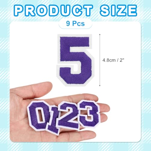 MECCANIXITY Iron on Number Patches 2" Number 5 Iron on Embroidered Patch Sew on Letter Stickers Applique for Repairing Clothing Jeans Shoes Hats DIY(Purple, Pack of 9) - style: Number 5