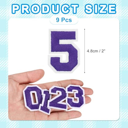 MECCANIXITY Iron on Number Patches 2" Number 5 Iron on Embroidered Patch Sew on Letter Stickers Applique for Repairing Clothing Jeans Shoes Hats DIY(Purple, Pack of 9) - style: Number 5