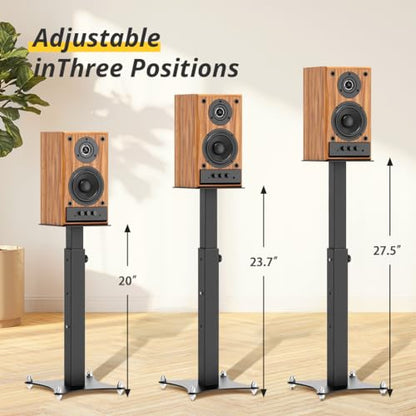 Adjustable Bookshelf Speaker Stands Pair, 20-27.5 Inch All-Metal Heavy Duty Holds 100lbs Universal for Surround Sound with Cable Management