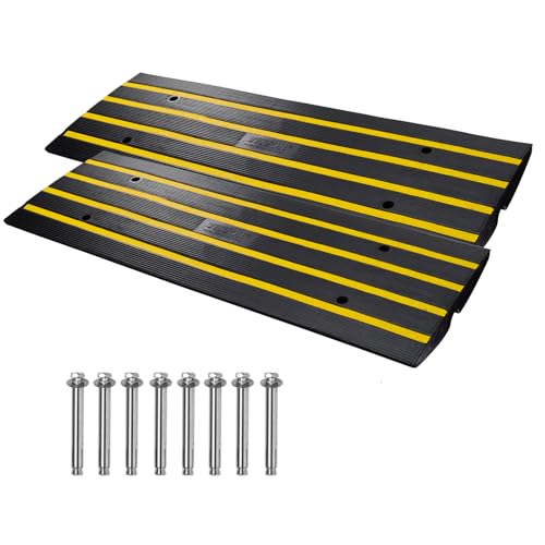 VEVOR Rubber Curb Ramps for Driveway, 2 Pack Threshold Bridge, 33069 lbs Load Capacity, 2.5" Rise, with Reflective Safety Strips, Ideal for Cars, RVs, Scooters and Motorcycles to Prevent Car Scraping | Rubber Curb Ramps with Reflective Safety Strips, Prev