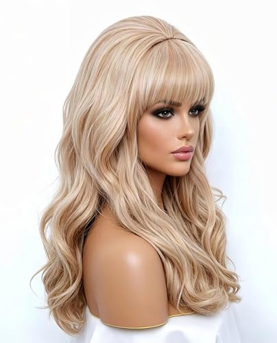 Rugelyss Long Strawberry Blonde Mixed Wig with Bang Retro Bouffant Beehive Wigs fits 80s Costume or Halloween Party - color: Blonde mixed