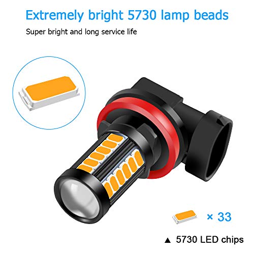 H8 H9 H11 LED Fog Light Bulbs DRL 2800 Lumens Xtreme Super Bright 5730 33-SMD 12V LED Bulbs Replacement for Cars, Trucks, 6000K Xenon Yellow - color: yellow