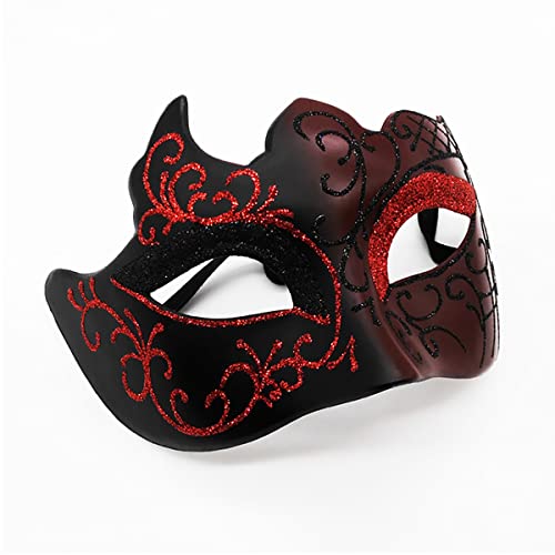 Masquerade Mask for Men Women Couple, Venetian Carnival Mask for Mardi Gras, Halloween, Party Prom Ball Costume - color: Red