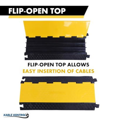Kable Kontrol Atlas Cable Protector Wire Ramp - 3 Channel - 1 Pc - 35” Long Black & Yellow - 24000 Lbs Load Capacity - Rubber Speed Bump Wire Protector Cord Cover - CP9973 - size: 3 Channel - 1 Unit