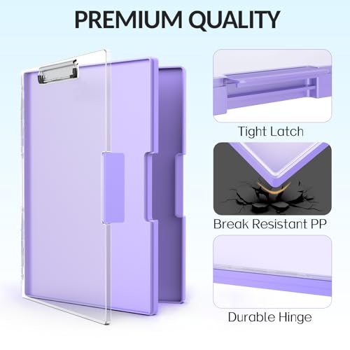 Sooez Nursing Clipboard with Storage, Clear Top Clip Boards 8.5x11 Lavender | Heavy Duty Plastic, Dry Erase, High Capacity, Nurse Essentials, Dental Assistant, Teacher & College School Office Supplies - color: Light Purple
