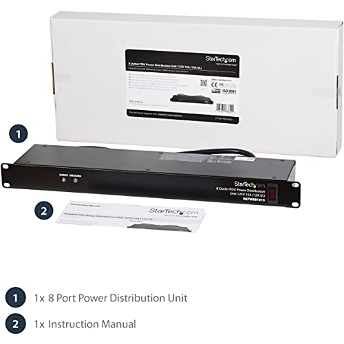 StarTech 8-Outlet 1U PDU, 120V/15A, Surge, 6ft Cord, TAA (RKPW081915) - style: 8-port|15A|Surge Protect