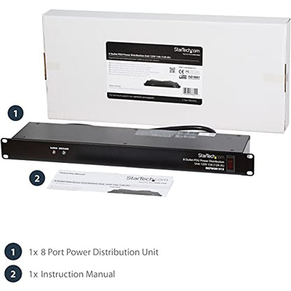 StarTech 8-Outlet 1U PDU, 120V/15A, Surge, 6ft Cord, TAA (RKPW081915) - style: 8-port|15A|Surge Protect