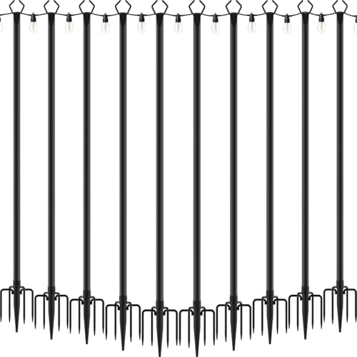 AILBTON 10Ft Exterior Light Poles 10 Pack, Durable Metal String Light Posts for Outdoor Use, Equipped with Fixed Brackets for Yard, Terrace, Backyard and Garden Lighting Decor - size: 10FT 10P Poles