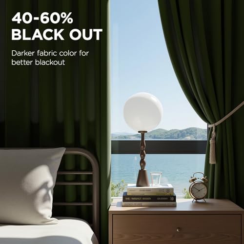 Joydeco Pinch Pleated Velvet Curtains 108 Inch Long 2 Panel Set for Living Room Bedroom, Back Tab Blackout Drapes with Adjustable Hooks (40”W x108”L,Olive Green) - color: Olive Green, size: 40"W x 108"L (Pack of 2)