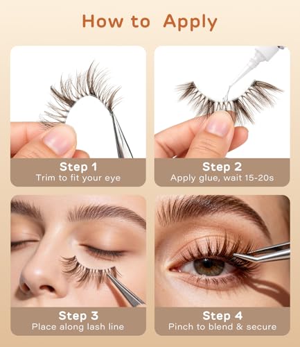 DYSILK Naked Brown Strip Lashes - 8-16mm Wispy Spiky Manga Brown-02 | 5 Pairs Cat Eye Lashes, Faux Mink Eyelashes, Trimmable, Ultra-Fine Clear Band, False Eyelashes For Blondes & Light Hair - color: Brown-02