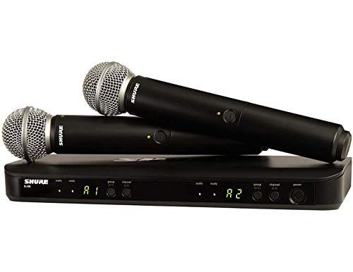 Shure BLX288/SM58 Dual-Channel Wireless Audio System J11 Band (596–620 MHz) – BLX88 Receiver, (2) BLX2 Transmitters with SM58 Dynamic Mic, Up to 14 Hr Battery, 300 ft Range | BLX88 Receiver, (2) BLX2 Transmitters with SM58 Dynamic Mic, Up to 14 Hr Battery