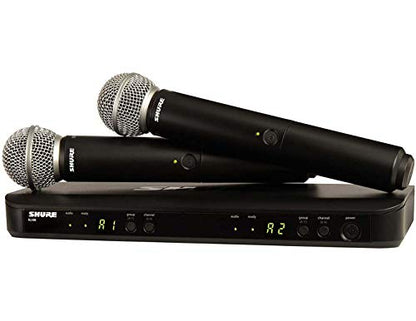 Shure BLX288/SM58 Dual-Channel Wireless Audio System J11 Band (596–620 MHz) – BLX88 Receiver, (2) BLX2 Transmitters with SM58 Dynamic Mic, Up to 14 Hr Battery, 300 ft Range | BLX88 Receiver, (2) BLX2 Transmitters with SM58 Dynamic Mic, Up to 14 Hr Battery