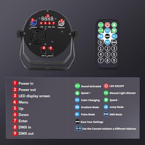 LED Stage Lights,18x18 Watt RGBWAUV 6-in-1 LED Par Lights, Aluminum Low Noise DMX512 Sound Activated Remote Control Wall Wash DJ Lights for Parties Disco Club Wedding Church Events