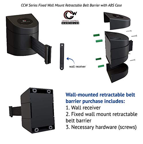 Crowd Control Warehouse - CCW Series WMB-230 Fixed Wall Mount Retractable Belt Barrier - 30 Foot Belt, Light Grey Belt with Yellow ABS Case - color: Light Grey, size: Yellow